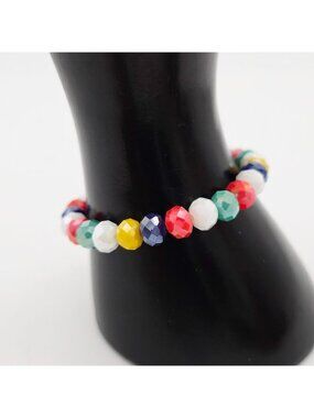 Multicolor Faceted Beaded Stretch Bracelet For Women Or Teens Yellow Red Teal
